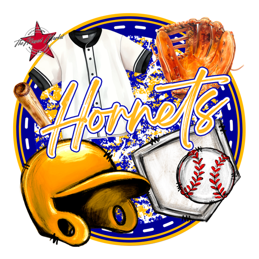 Hornets Circle Baseball Design-Blue-Yellow