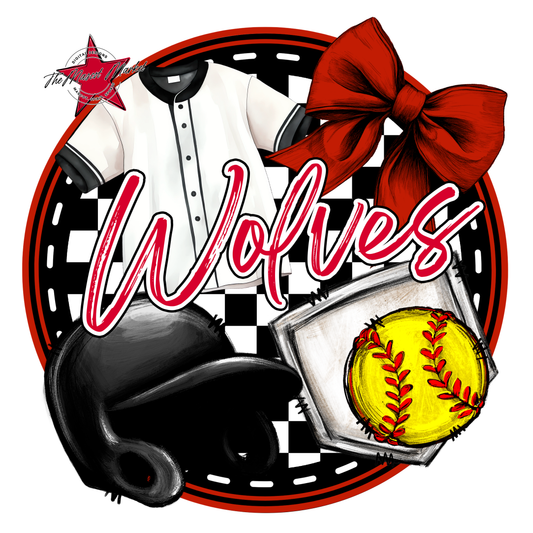 Wolves Circle Softball Design-Red
