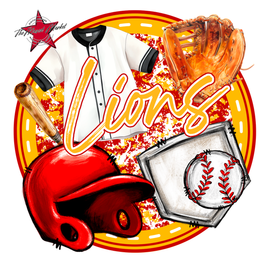 Lions Circle Baseball Design-Red-Yellow