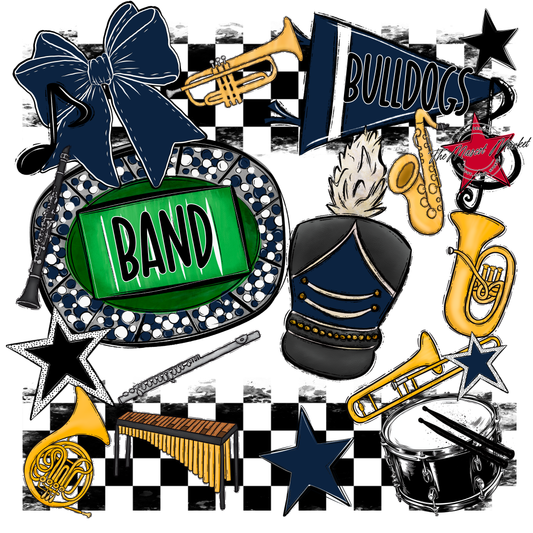 Bulldogs Checkers Band Spirit Design-Navy