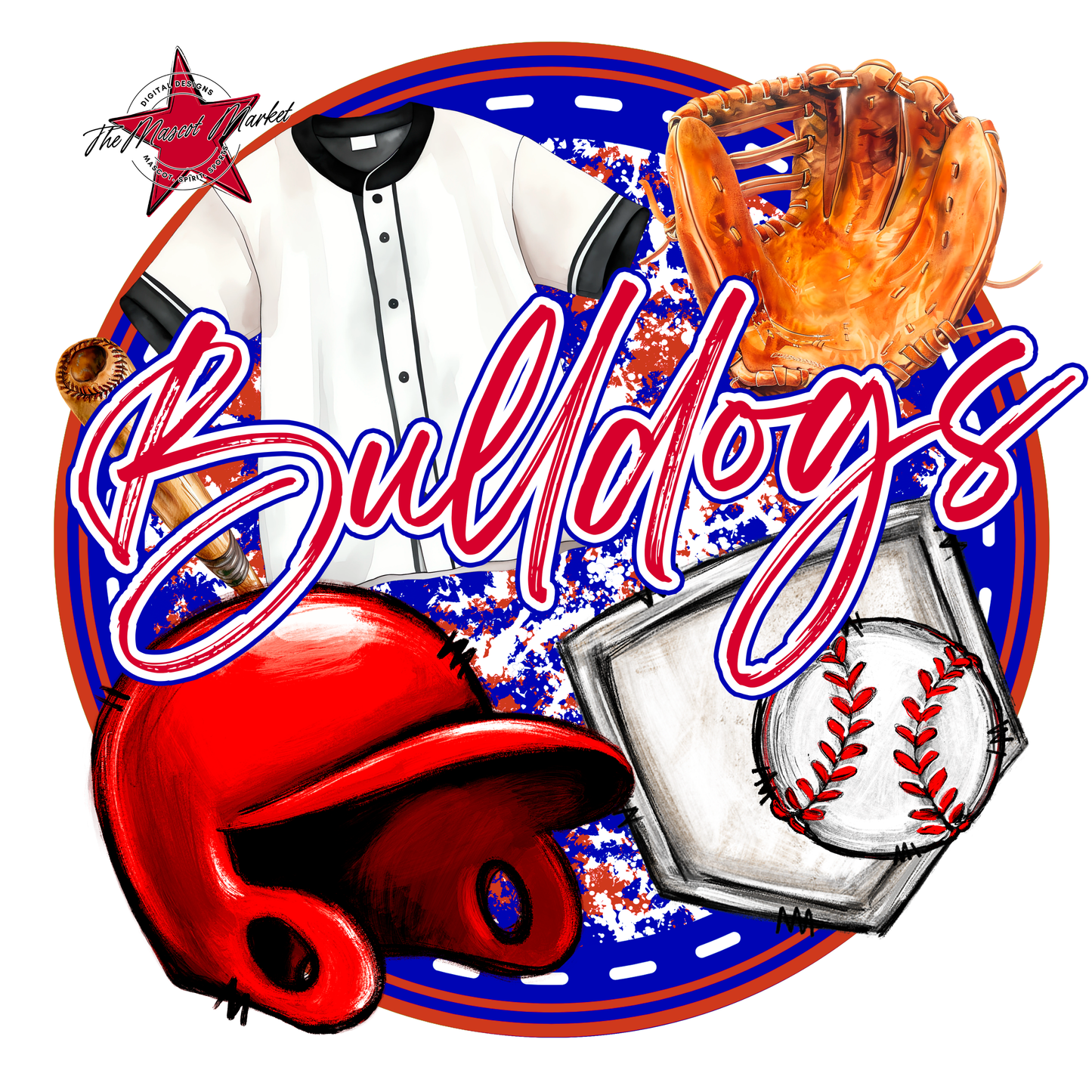 Bulldogs Circle Baseball Design-Blue-Red