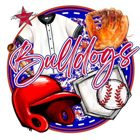 Bulldogs Circle Baseball Design-Blue-Red