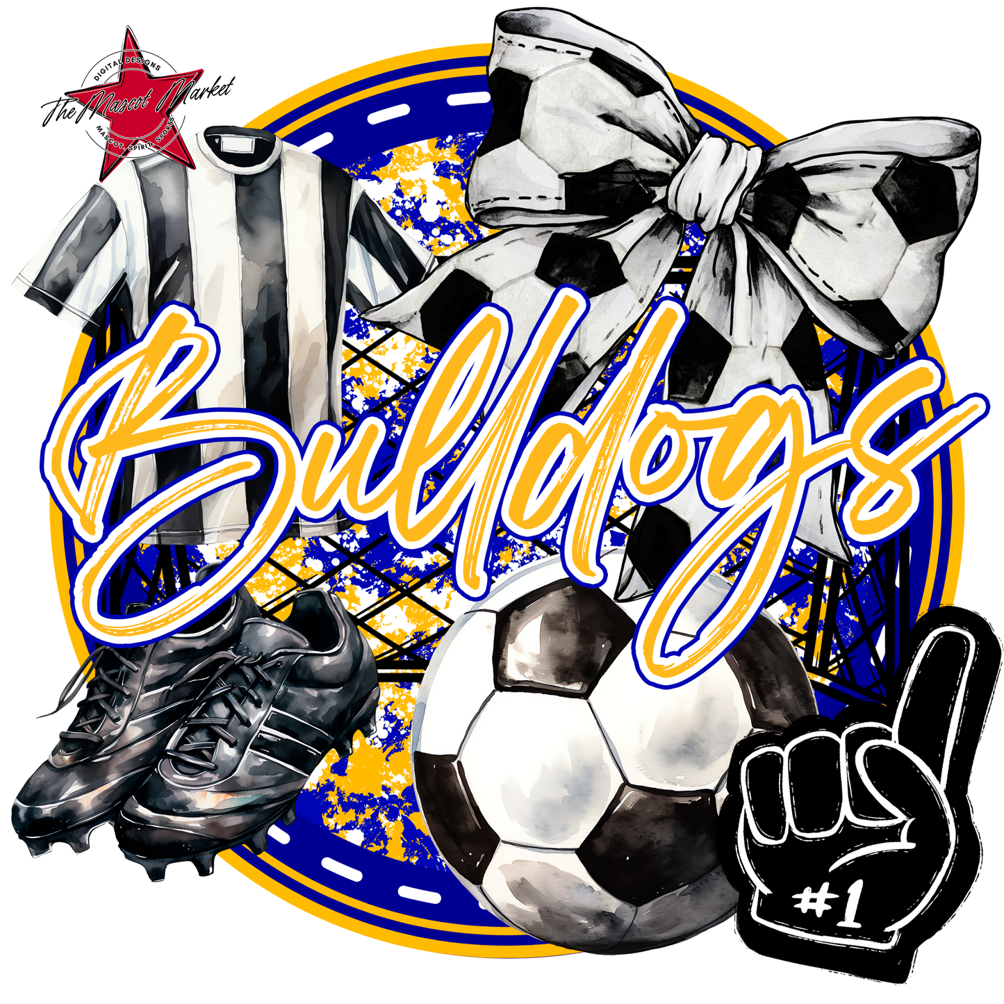 Bulldogs Circle Soccer Design-Blue-Yellow
