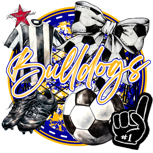 Bulldogs Circle Soccer Design-Blue-Yellow