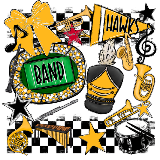 Hawks Checkers Band Spirit Design-Yellow