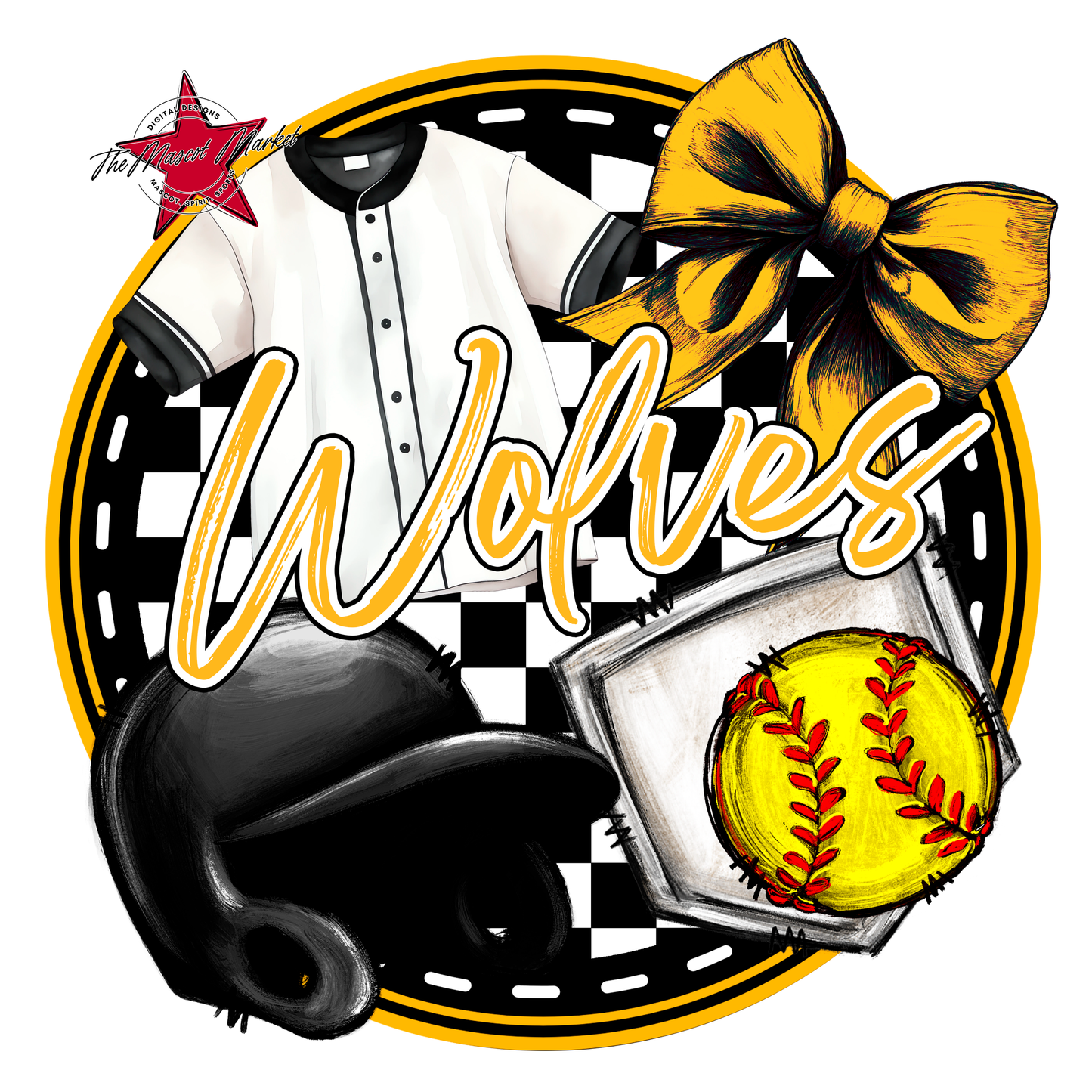 Wolves Circle Softball Design-Yellow