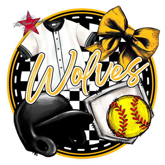 Wolves Circle Softball Design-Yellow
