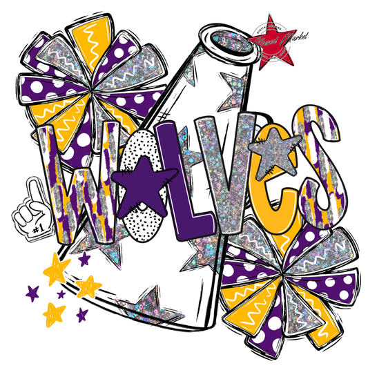 Wolves Cheer Megaphone Scrape-Purple-Yellow