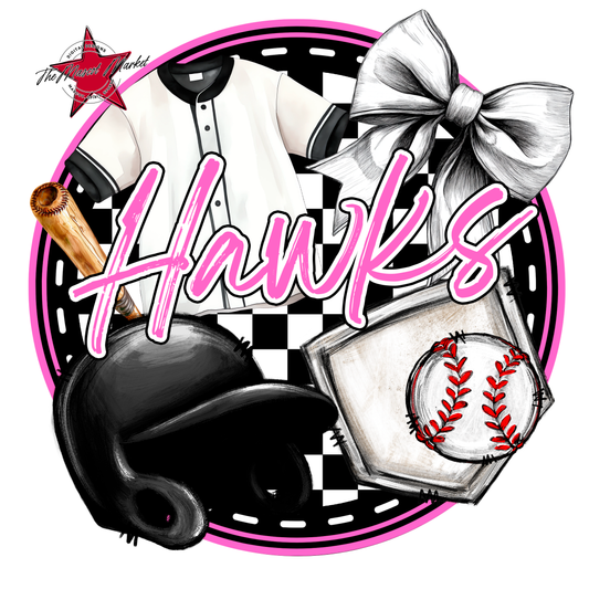Hawks Circle Baseball Design-Baby Pink