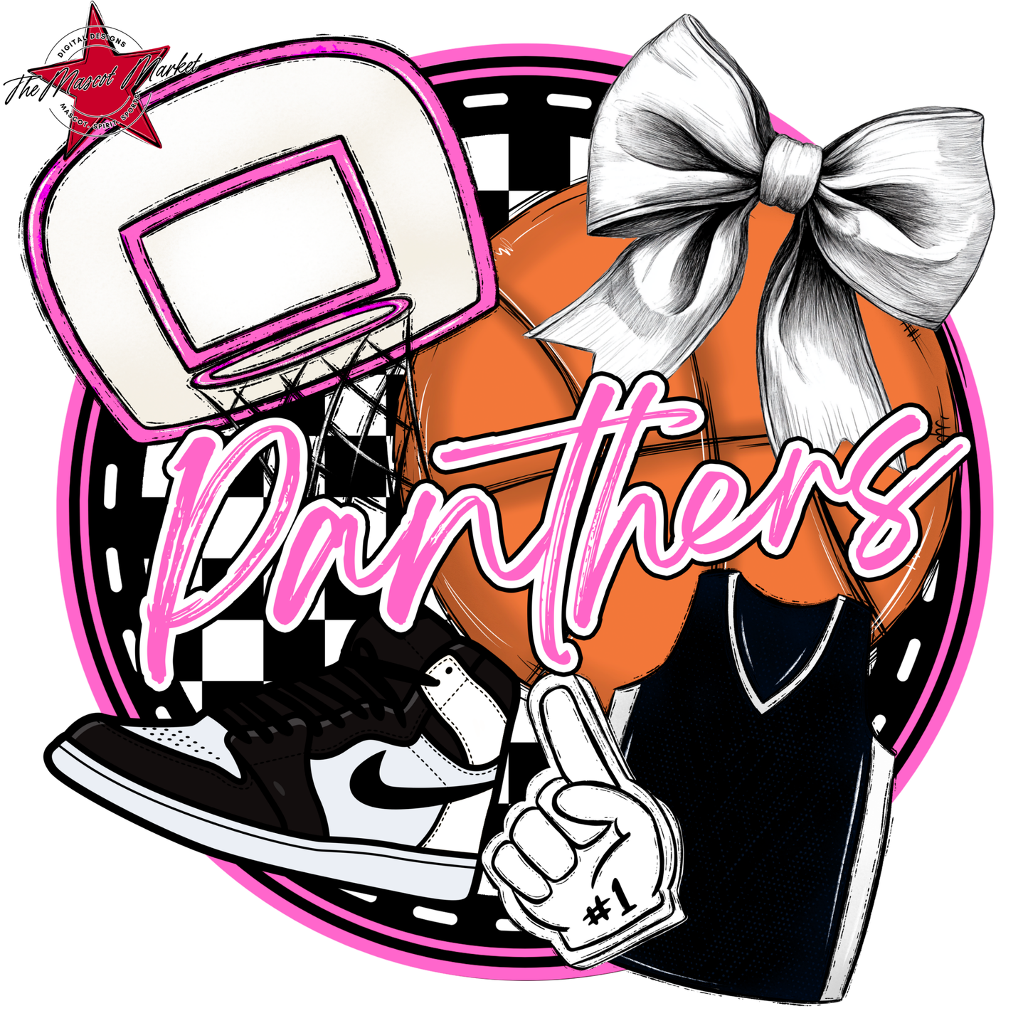 Panthers Circle Basketball Design-Baby Pink