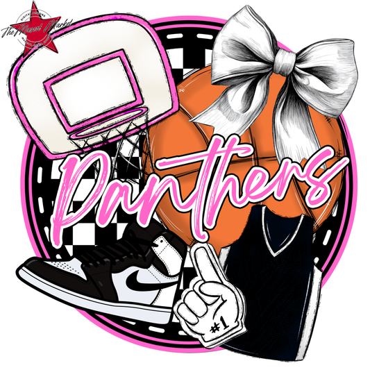 Panthers Circle Basketball Design-Baby Pink
