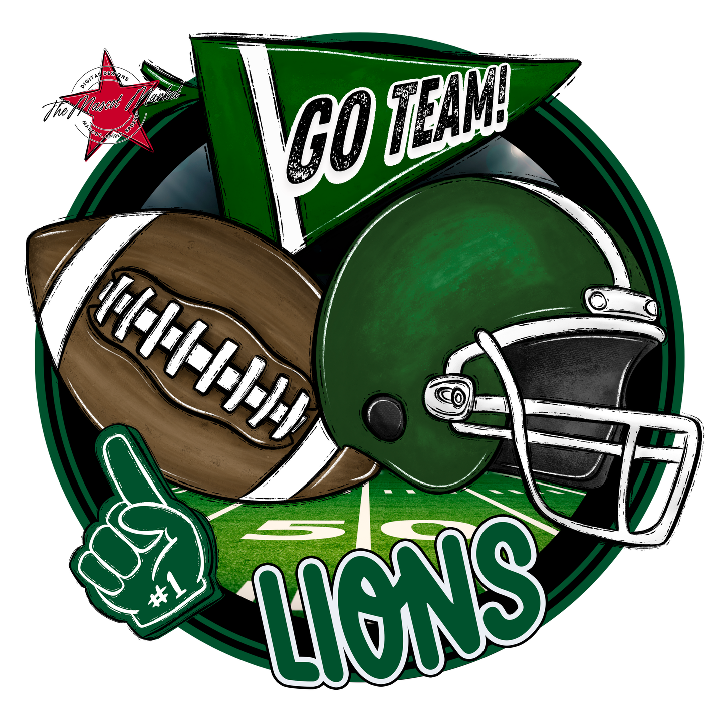 Lions Circle Football Design-Green