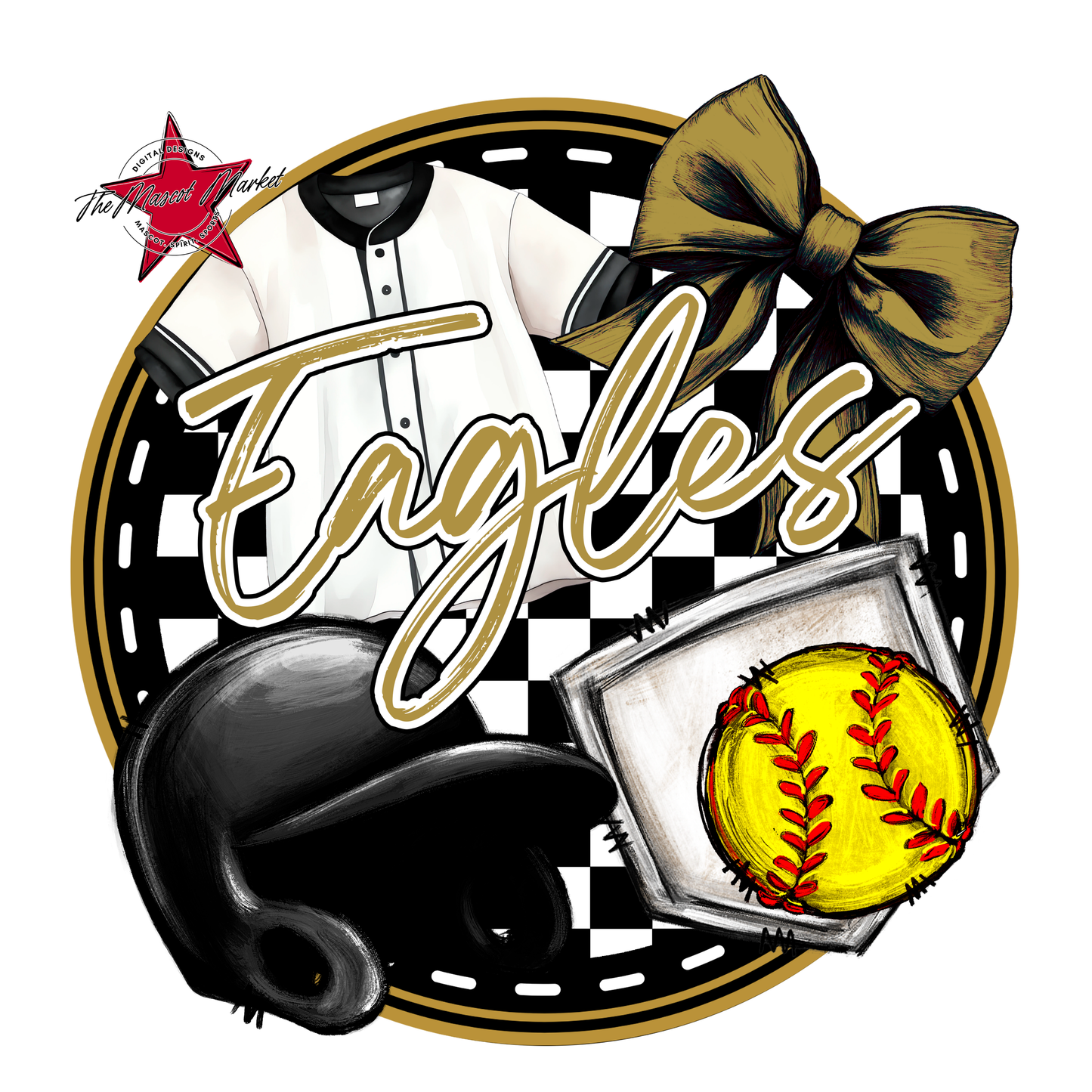 Eagles Circle Softball Design-Gold