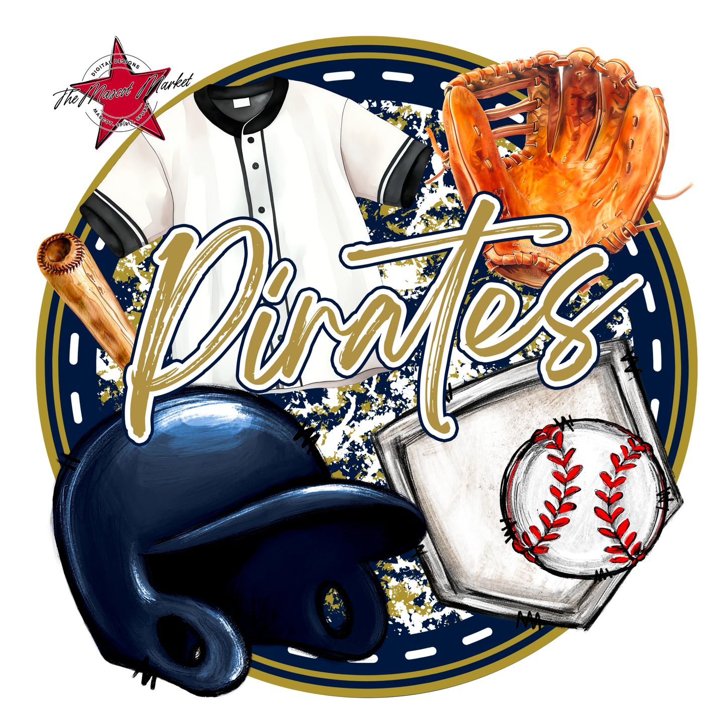 Pirates Circle Baseball Design-Navy-Gold