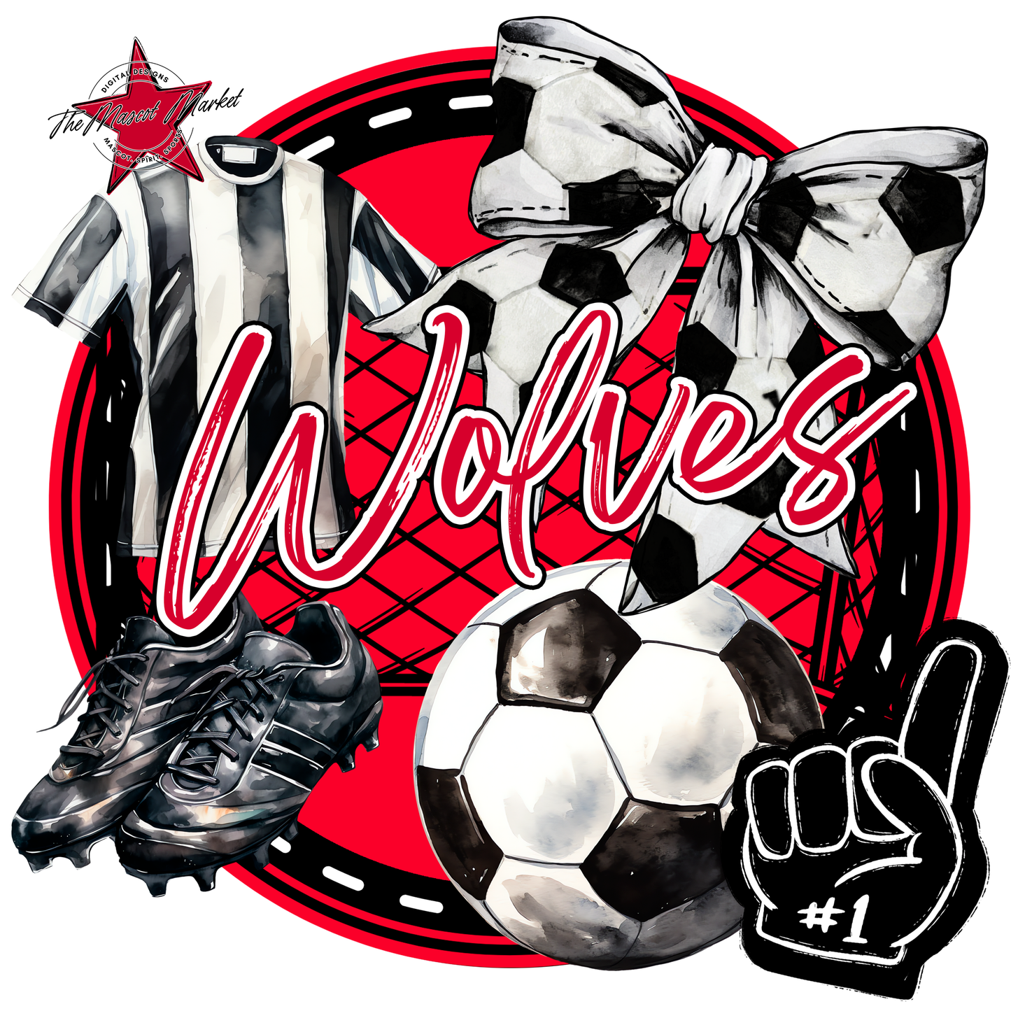 Wolves Circle Soccer Design-Red