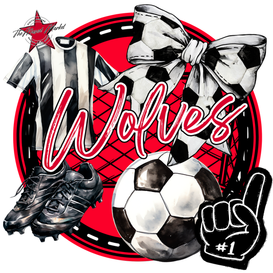 Wolves Circle Soccer Design-Red
