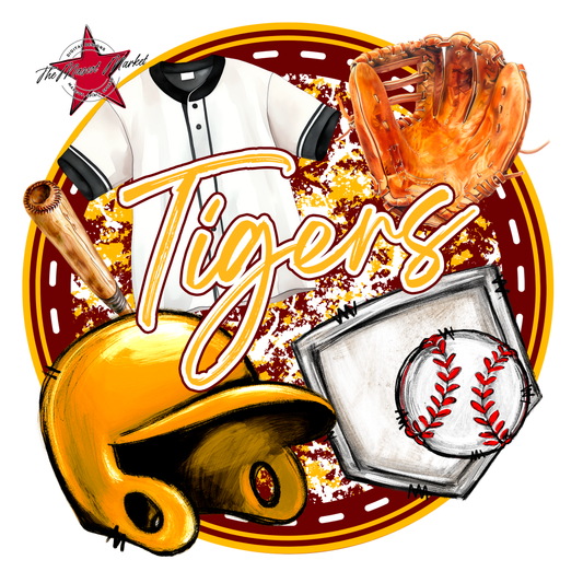 Tigers Circle Baseball Design-Maroon-Yellow