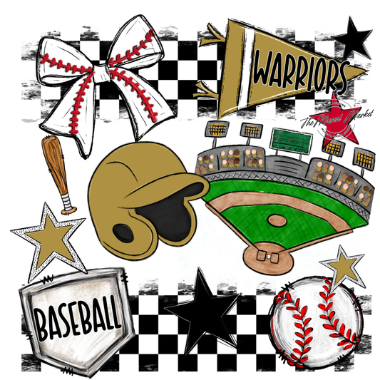 Warriors Checkers Baseball Spirit Design-Gold