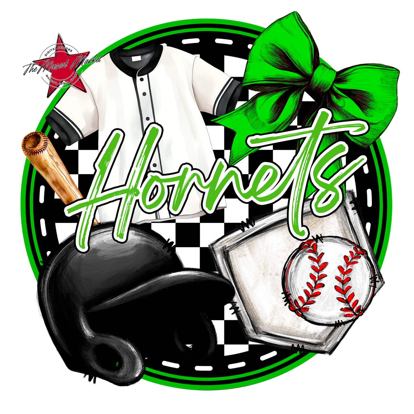 Hornets Circle Baseball Design-Bright Green