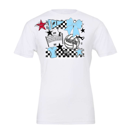 Volleyball Checkers Spirit Design-Columbia Blue