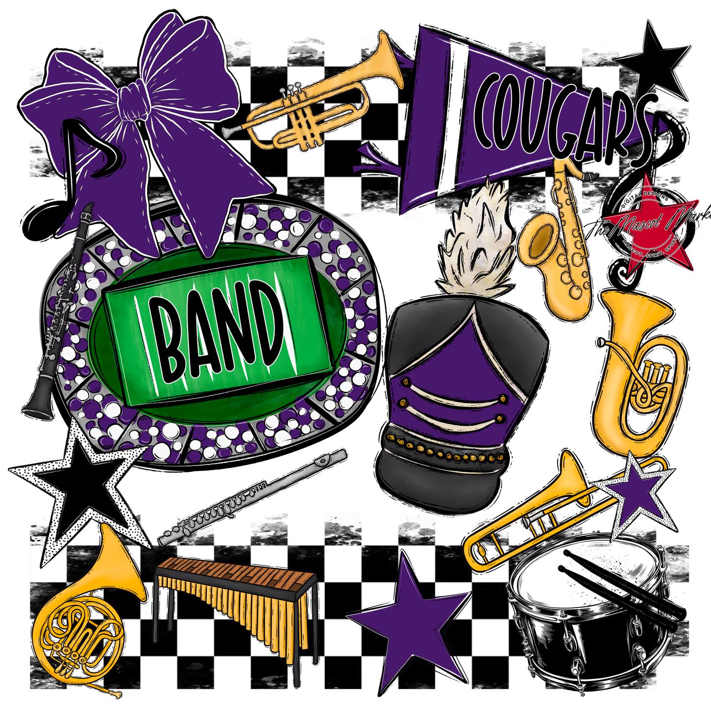Cougars Checkers Band Spirit Design-Purple