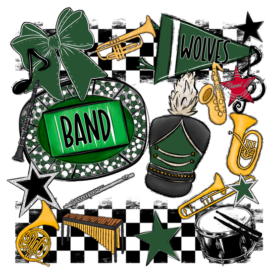 Wolves Checkers Band Spirit Design-Green