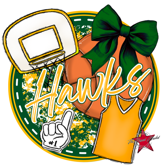 Hawks Circle Basketball Design-Green-Yellow