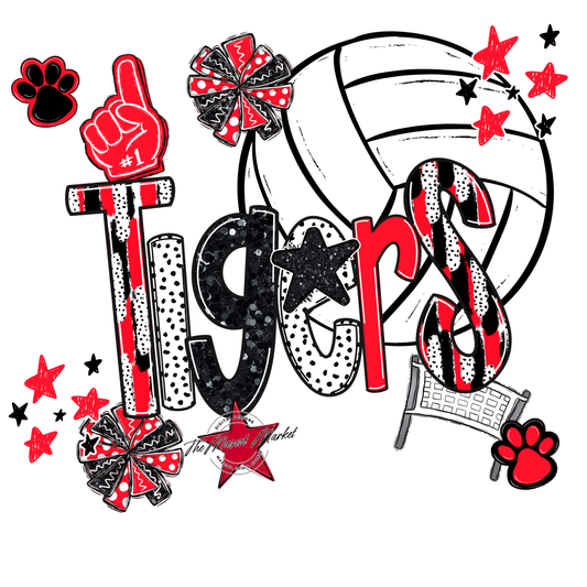 Tigers Volleyball Scrape-Bright Red