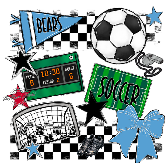 Bears Soccer Checkers Design-Carolina Blue