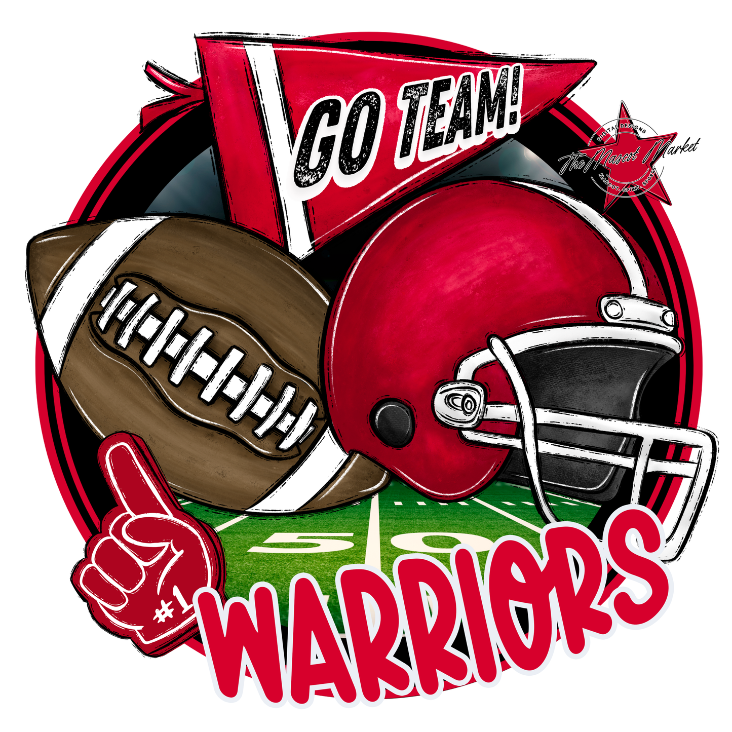 Warriors Circle Football Design-Red