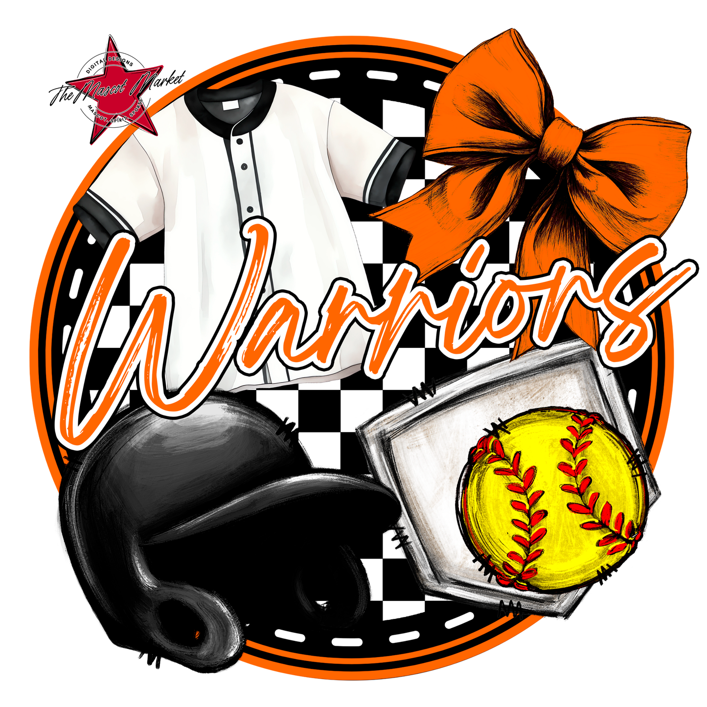 Warriors Circle Softball Design-Orange