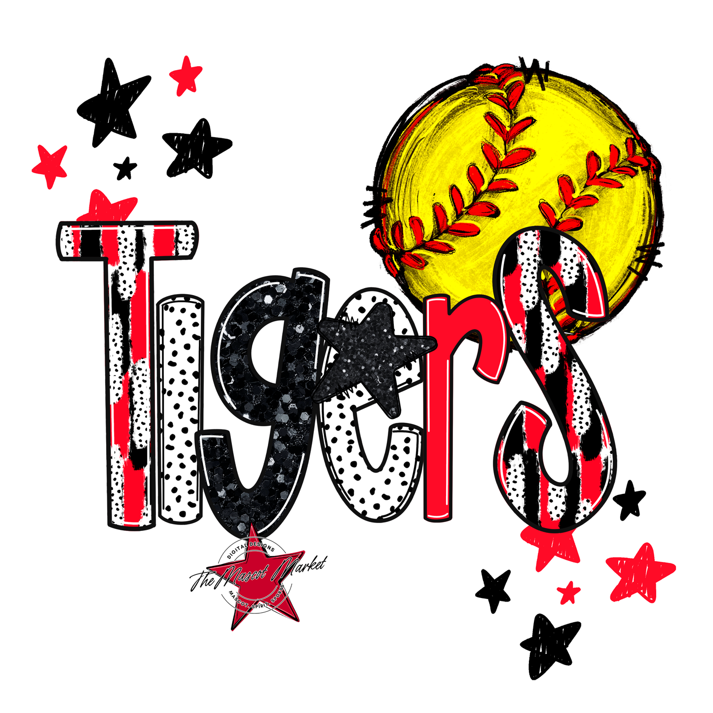 Tigers Softball Scrape-Bright Red