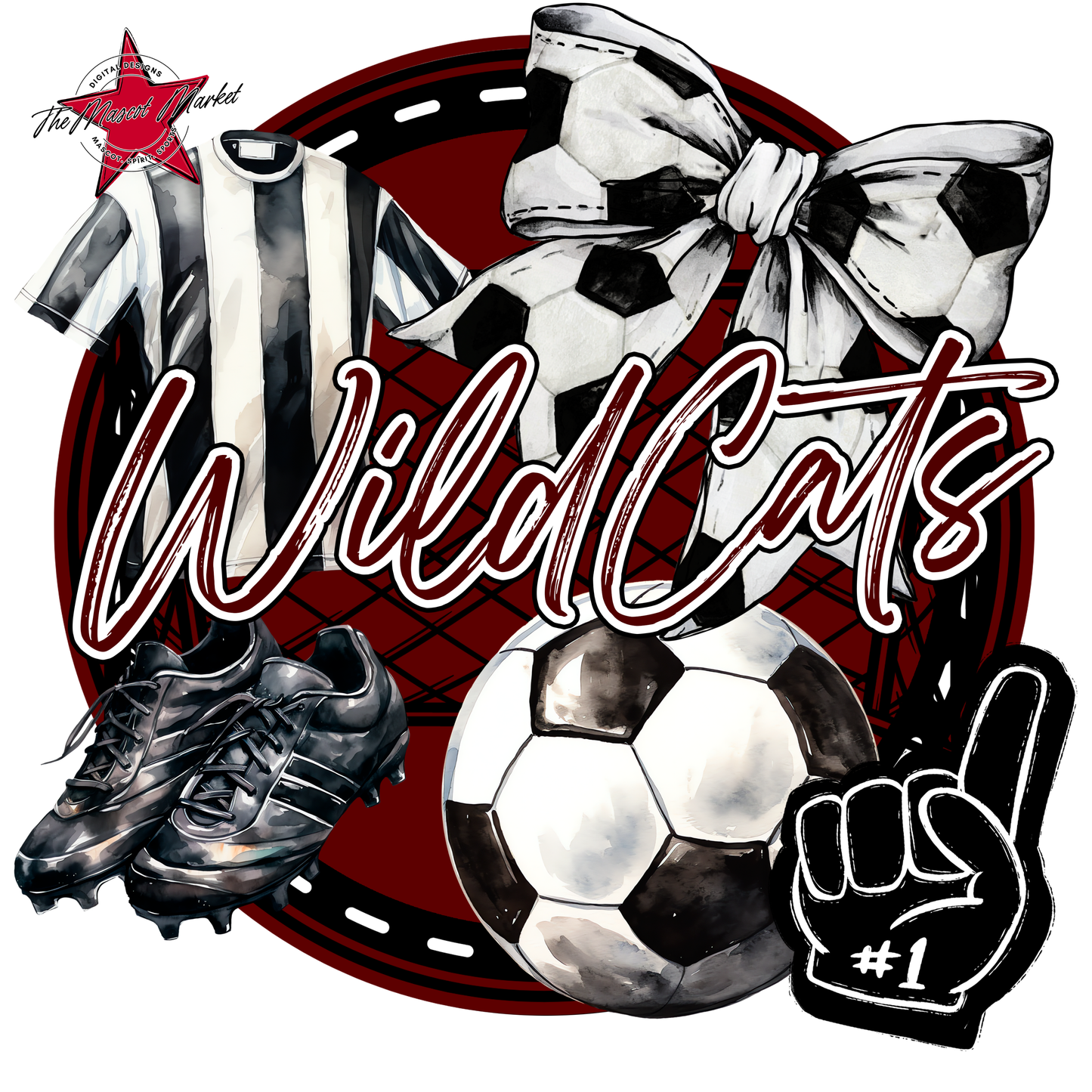 Wildcats Circle Soccer Design-Maroon