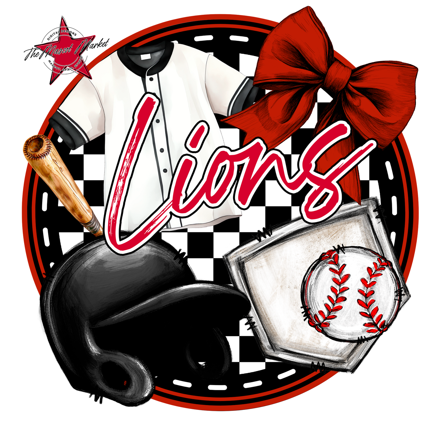 Lions Circle Baseball Design-Red