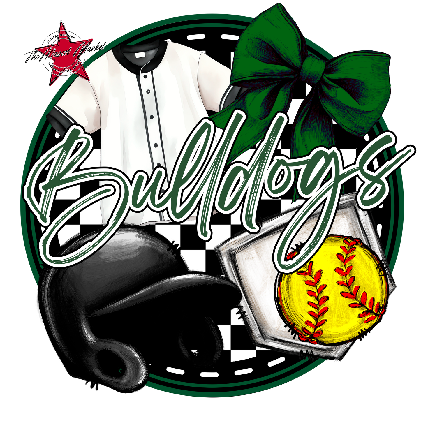 Bulldogs Circle Softball Design-Green
