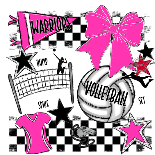 Warriors Checkers Volleyball Spirit Design-Pink