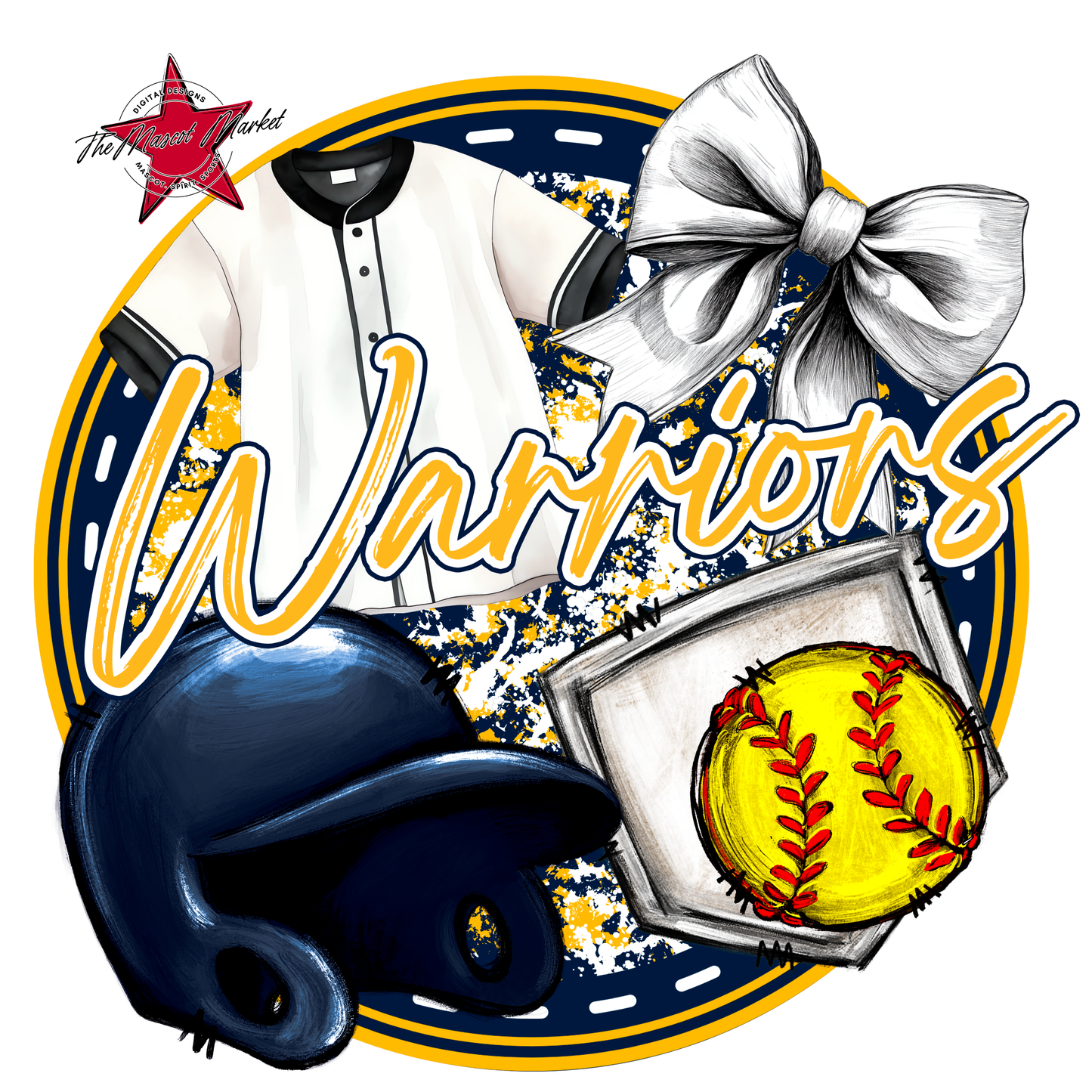 Warriors Circle Softball Design-Navy-Yellow
