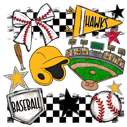 Hawks Checkers Baseball Spirit Design-Yellow
