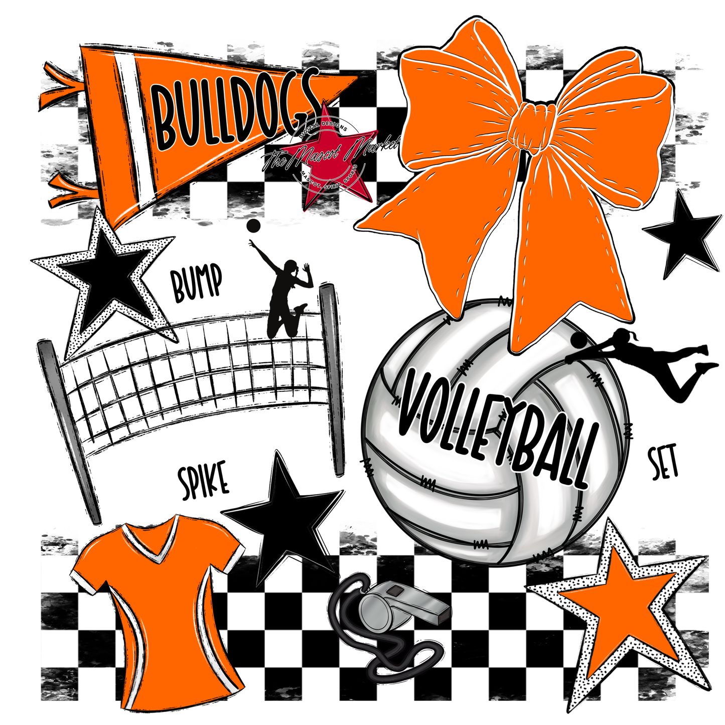 Bulldogs Checkers Volleyball Spirit Design-Orange
