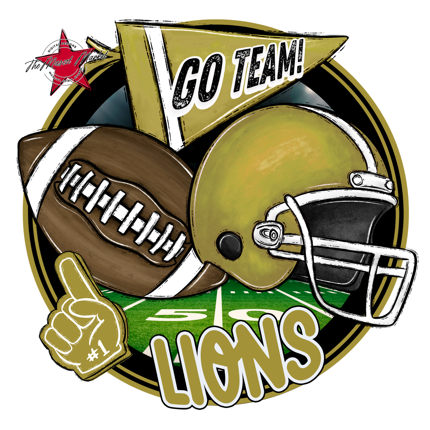 Lions Circle Football Design-Gold