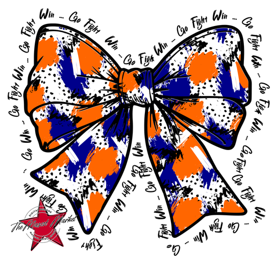 Go, Fight, Win, Splatter Bow Design-Blue-Orange
