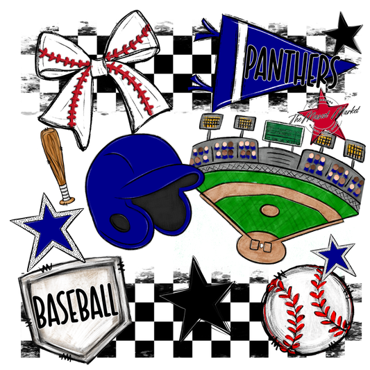 Panthers Checkers Baseball Spirit Design-Blue