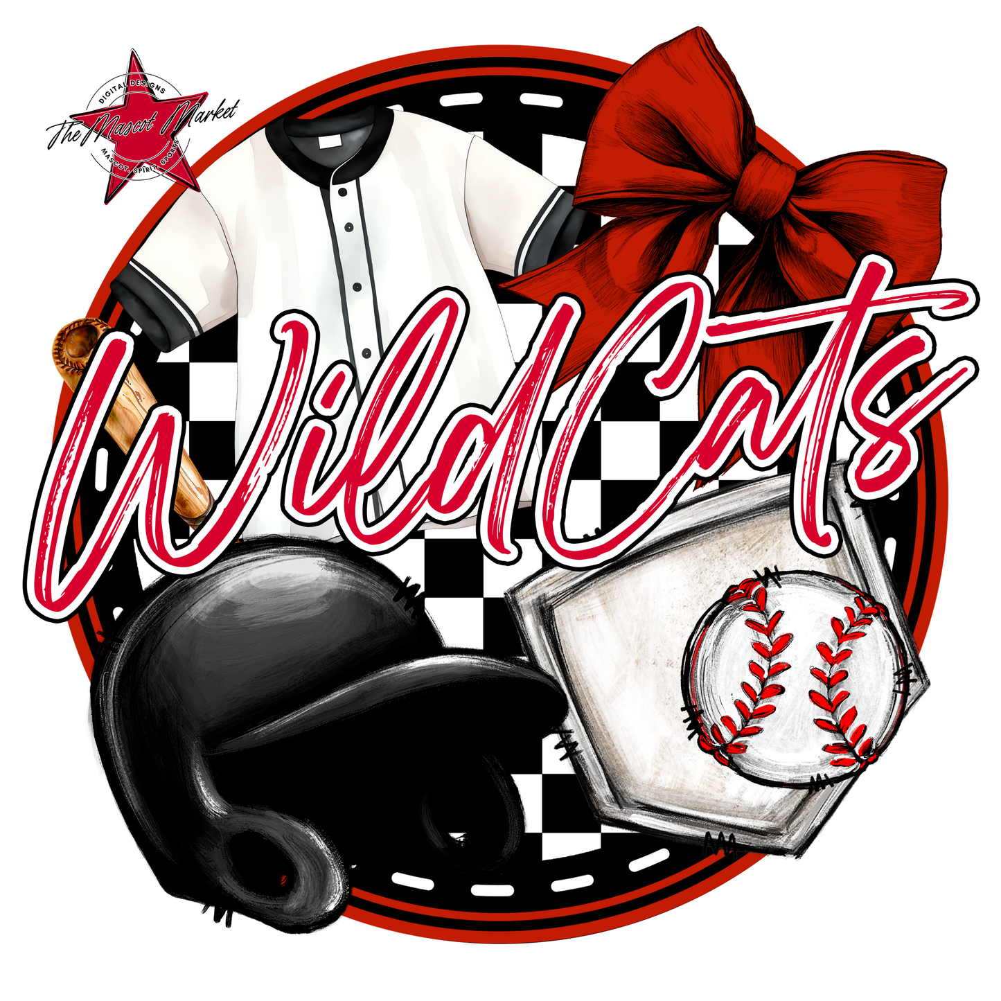 Wildcats Circle Baseball Design-Red