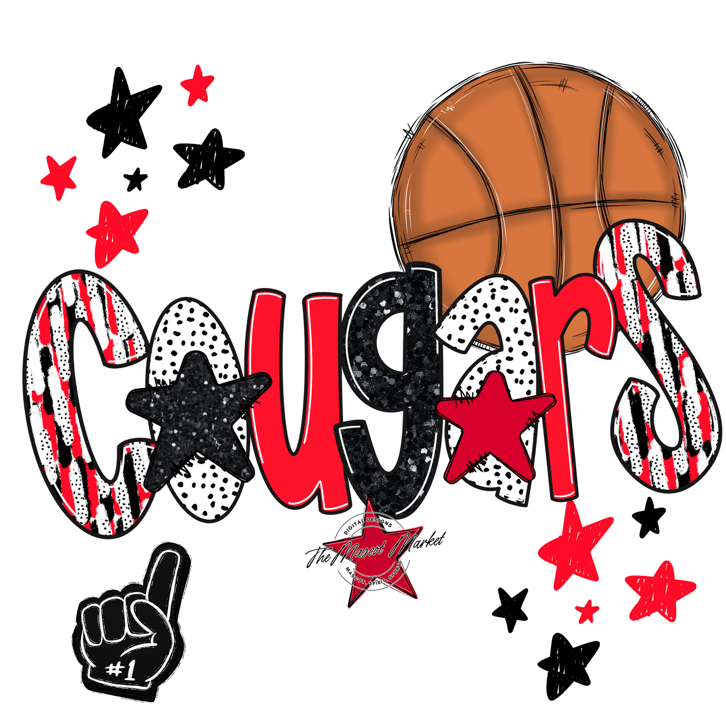 Cougars Basketball Scrape-Bright Red