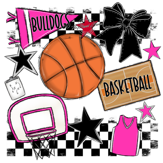 Bulldogs Checkers Basketball Spirit Design-Pink