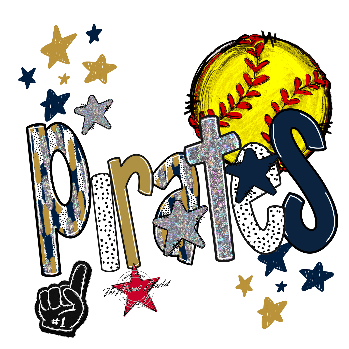 Pirates Softball Scrape-Navy-Gold