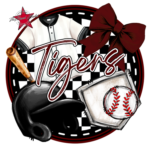 Tigers Circle Baseball Design-Maroon
