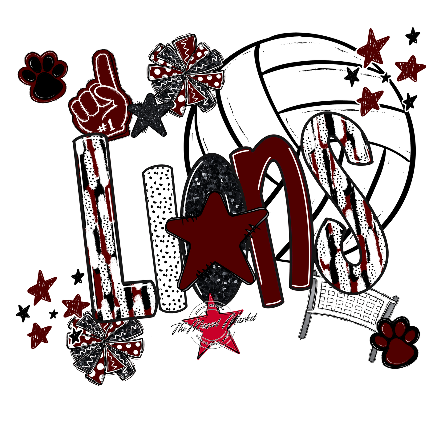 Lions Volleyball Scrape-Maroon