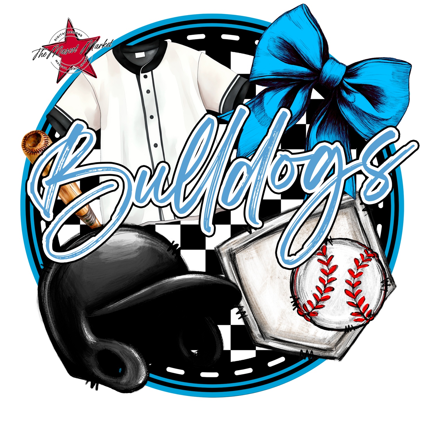 Bulldogs Circle Baseball Design-Carolina Blue