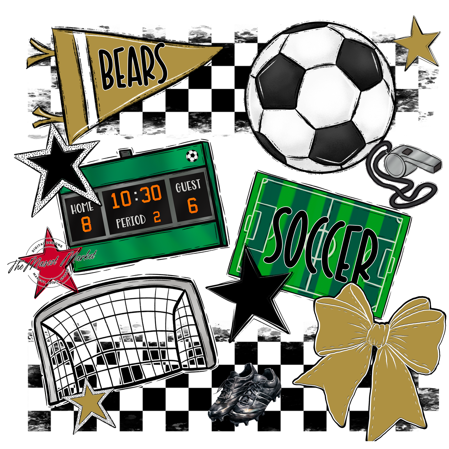 Bears Soccer Checkers Design-Gold